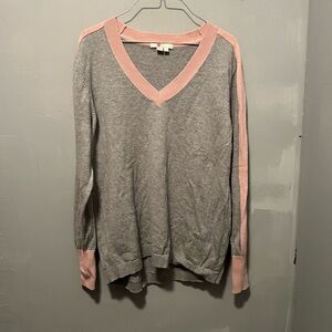Boden Gray and Pink Wool Blend V-Neck Sweater